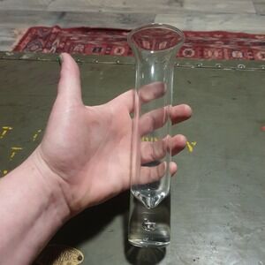 Vintage Clear Glass Crown Corning Horizon 8 Inch Bud Vase With Suspended Bubble